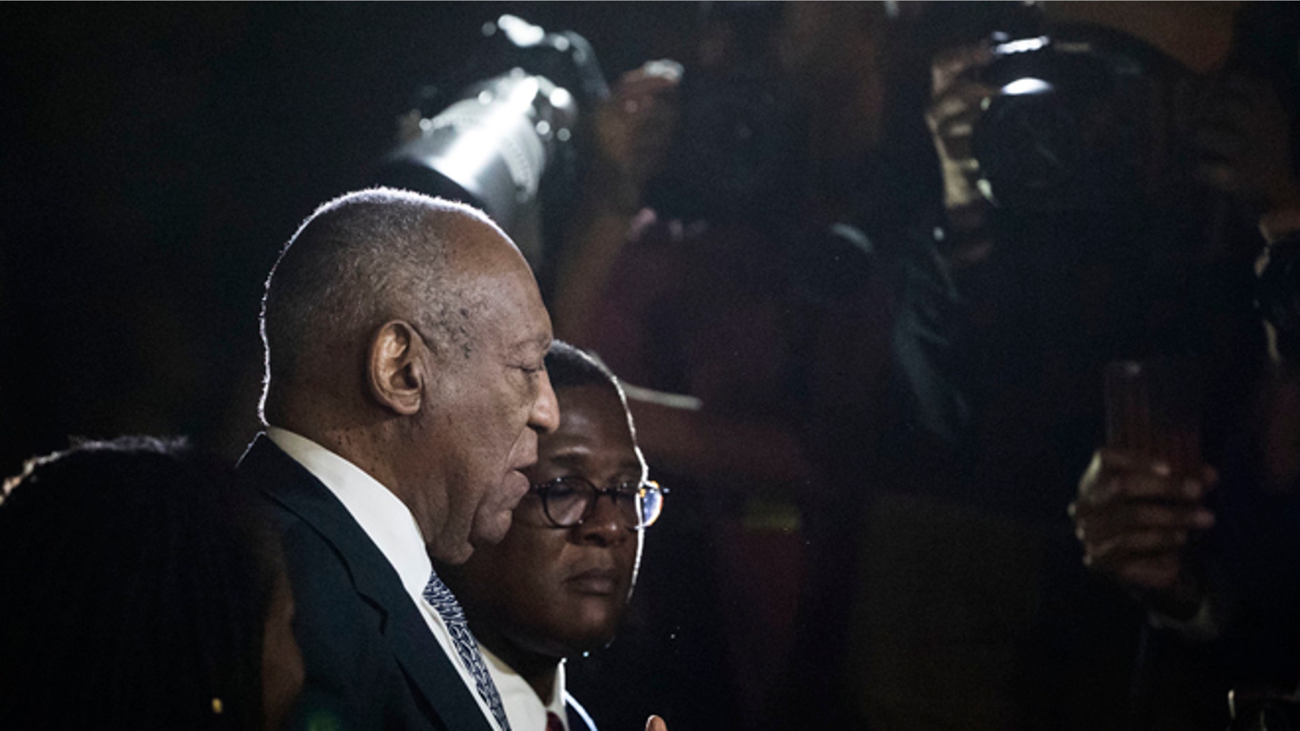 Bill Cosby speaks with members of the media as he departs from the Montgomery County Courthouse during his sexual assault trial in Norristown, Pa., Friday, June 16, 2017. (AP Photo/Matt Rourke)