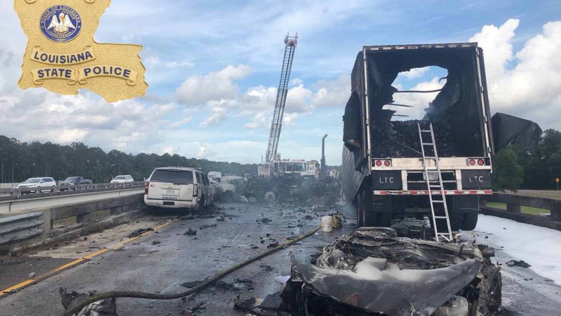 Four people were killed in a crash on a Louisiana interstate involving an 18-wheel hauling avocados, police said.
