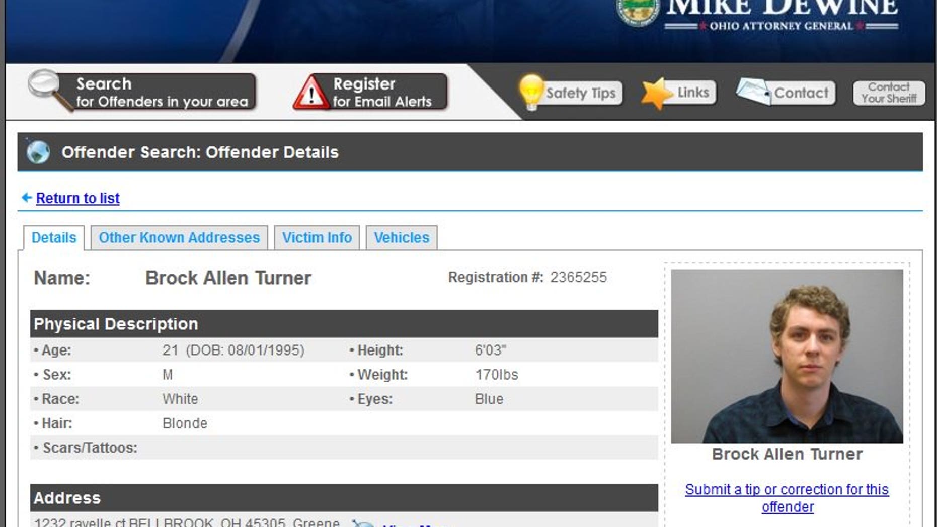 Brock Turner registered as a sex offender on Tuesday.