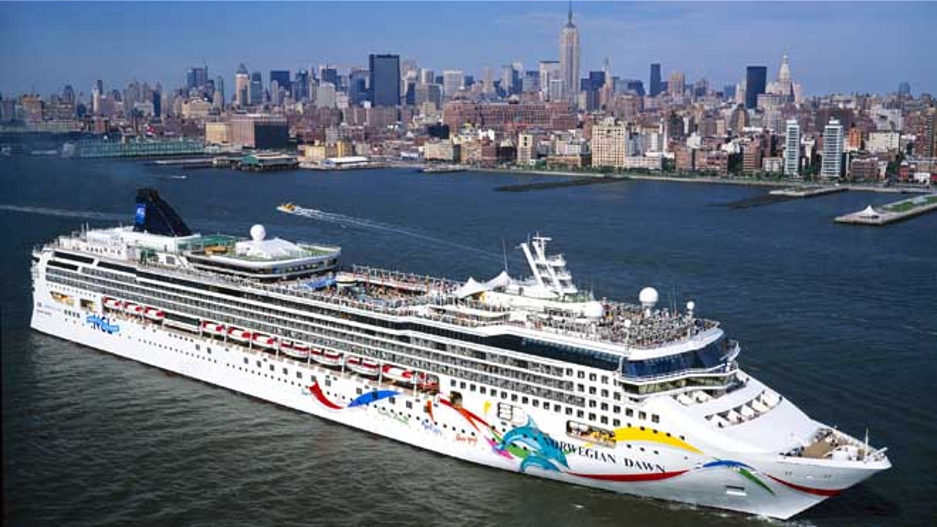 NEW YORK: In this undated image provided by the Norwegian Cruise Line, luxury liner, The Norwegian Dawn, is shown on the Hudson River near New York City. The Republican National Convention may be held on the ship when docked at a New York City port instead of in New York City when the convention comes to town from August 30 through to September 2, 2004. The decision on where to hold the convention will be made by House Majority Leader Tom DeLay. The Norwegian Dawn is a 2,240 passenger capacity luxury cruise liner with approximately 15 decks as well as 14 bars. (Photo by Norwegian Cruise Line via Getty Images)
