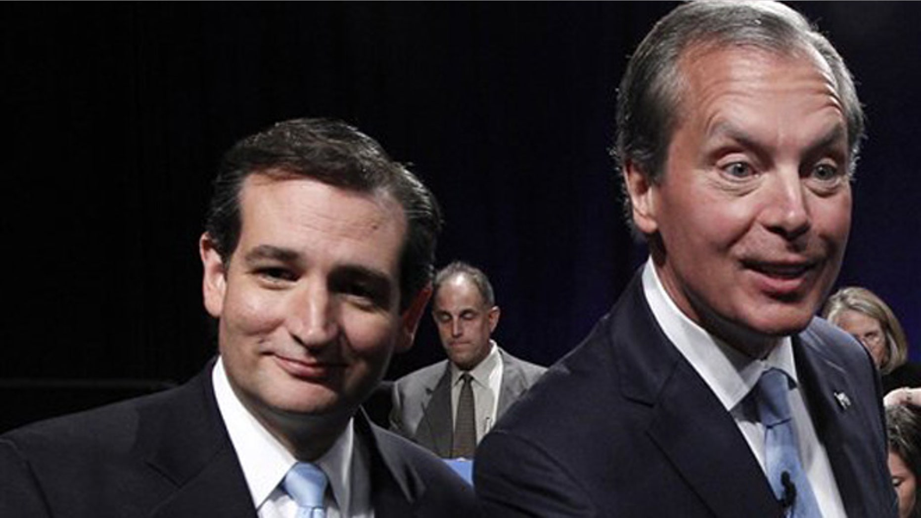 June 22, 2012: Texas Senate candidates Ted Cruz, left, and Texas Lt. Gov. David Dewhurst , right, are seen after their televised debate in Dallas, Texas.