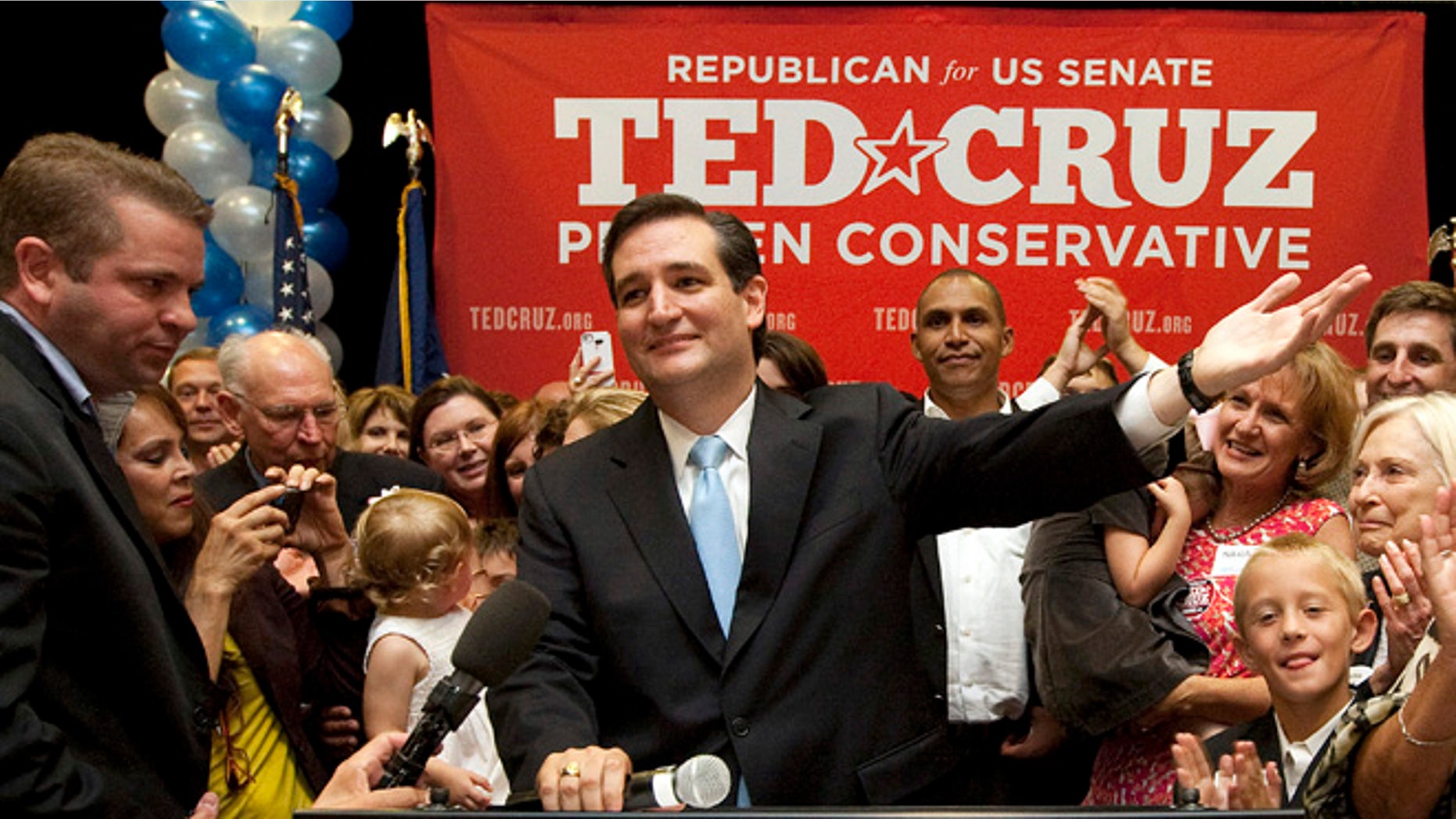 July 31, 2012: Senate candidate Ted Cruz speaks to a cheerful crowd in Houston after he defeated rival Lt. Gov. David Dewhurst in a runoff election for the GOP nomination for the U.S. Senate seat.