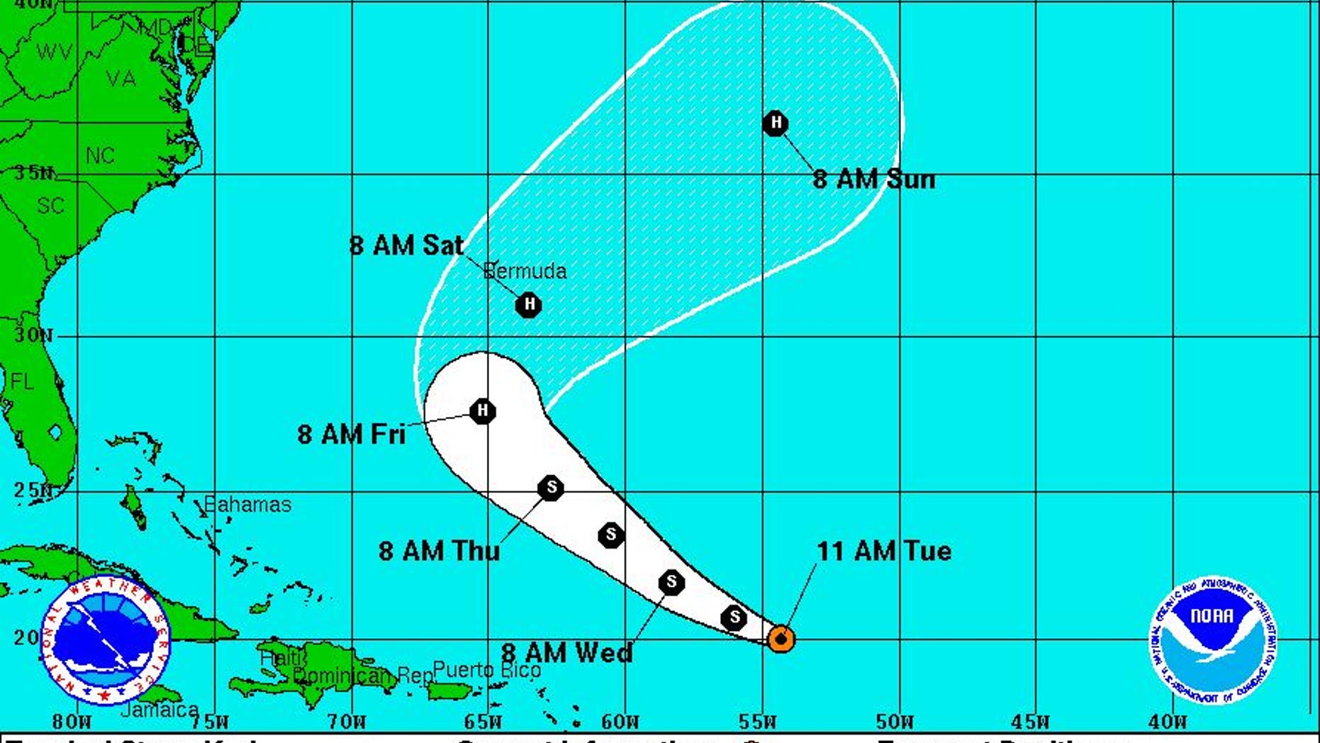 Projected path of Tropical Storm Lisa.