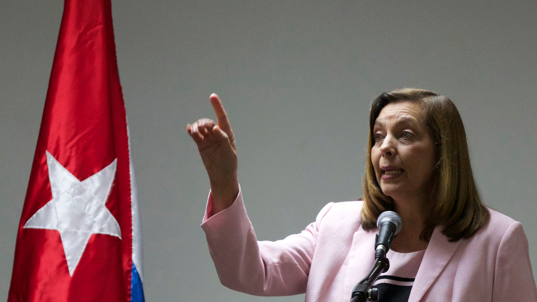 Ministry of Foreign Relations General Director for the United States Josefina Vidal, speaks during a briefing after taking part in talks with the U.S., in Havana, Cuba, Wednesday, Jan. 21, 2015. The highest-level U.S. delegation to Cuba in decades kicked off two days of negotiations Wednesday after grand promises by President Barack Obama about change on the island and a somber warning from Cuba to abandon hopes of reforming the communist government. (AP Photo/Desmond Boylan)