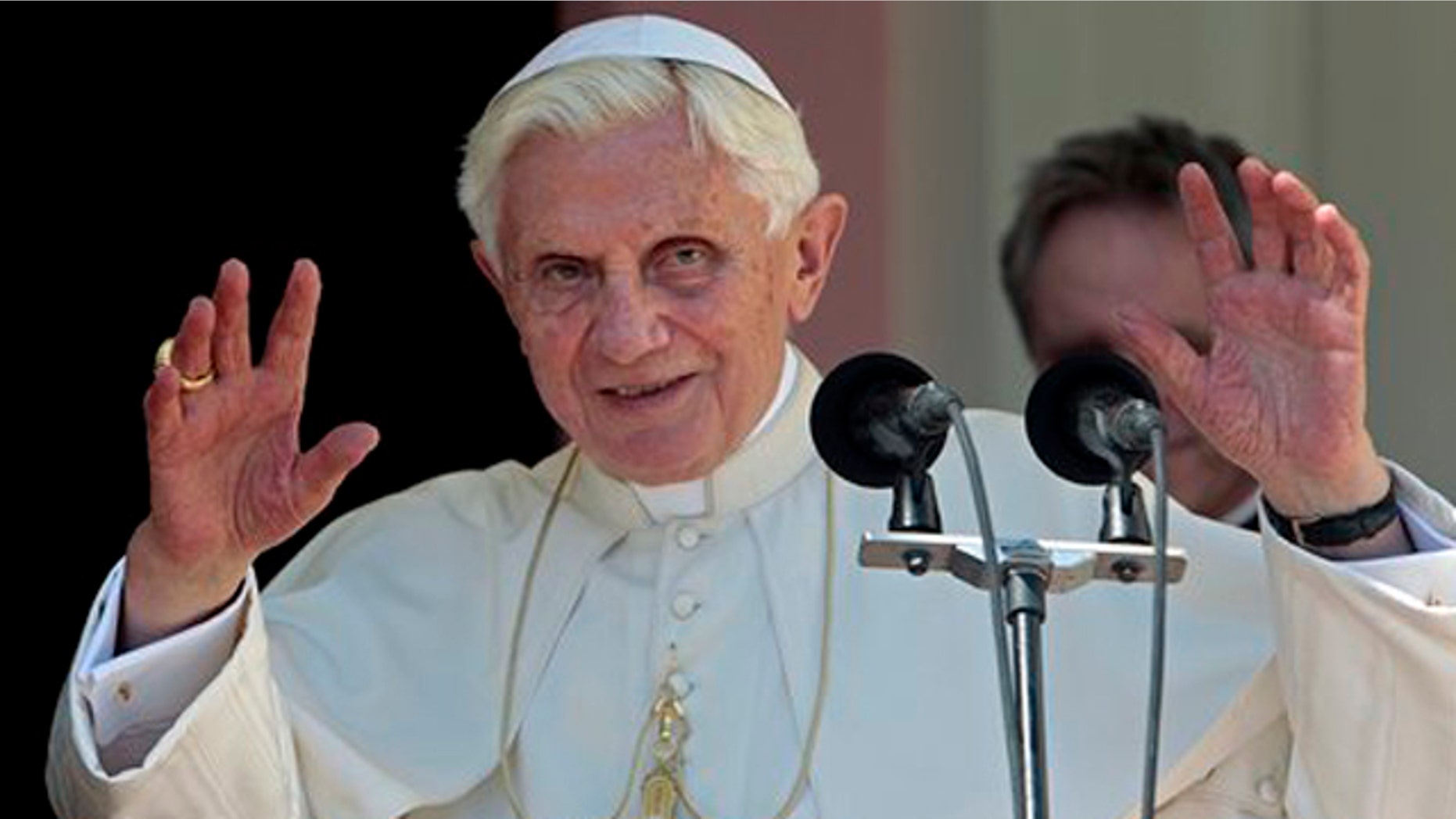 March 27, 2012: Pope Benedict XVI waves after a prayer the Church the Virgin of Charity of Cobre, Cubas patron saint, in Santiago de Cuba, Cuba.