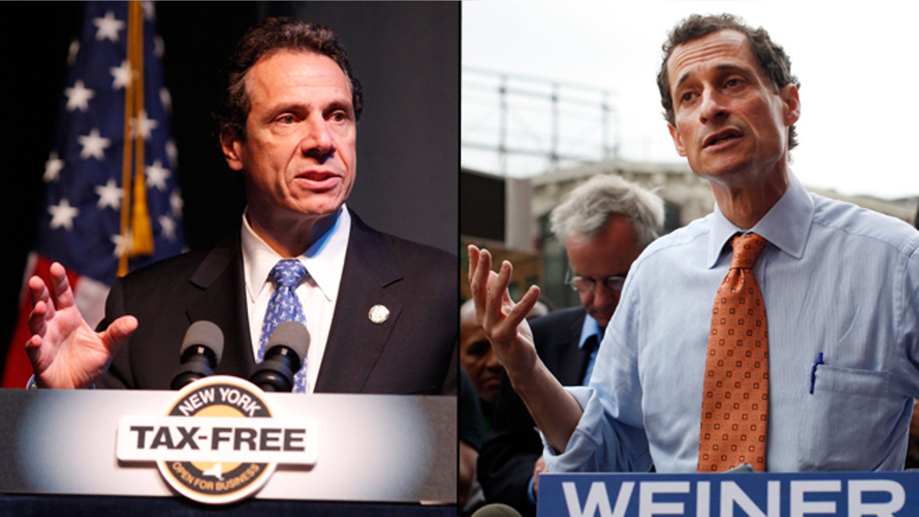 Shown here are New York Gov. Andrew Cuomo, left, and former Rep. Anthony Weiner.