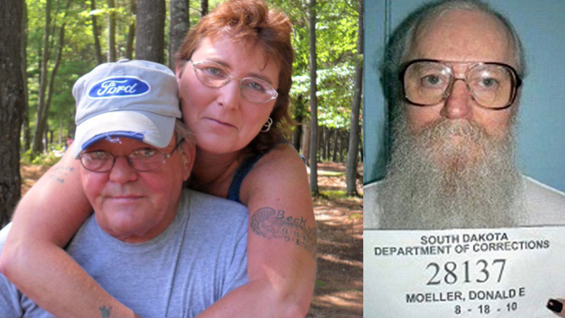 Tina Curl, shown hugging husband Dave Curl, plans to travel to South Dakota to witness the execution of Donald Moeller, who killed her daughter. (AP)