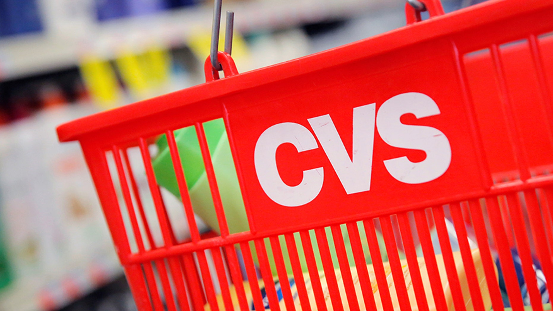 The CVS logo on a basket at one of their stores.