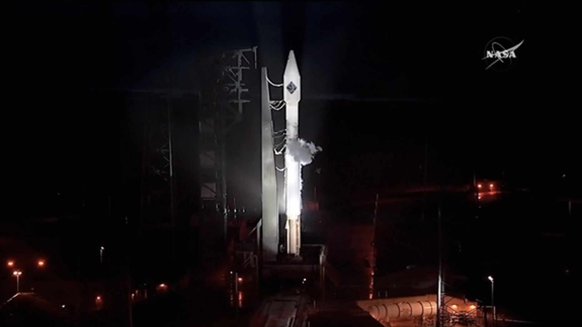 Orbital ATK's uncrewed Cygnus cargo spacecraft sits atop a United Launch Alliance Atlas V rocket at Cape Canaveral Air Force Station in Florida on Dec. 3, 2015.