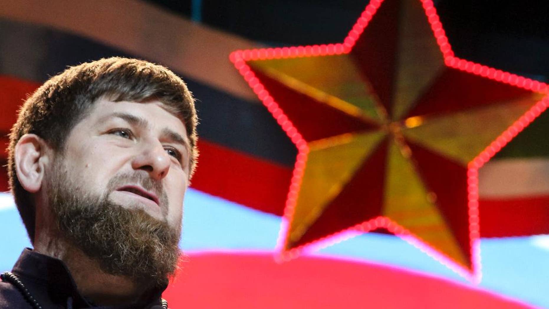 FILE - In this file photo dated Saturday, Feb. 20, 2016, Chechen regional leader Ramzan Kadyrov attends celebrations marking Defenders of the Fatherland Day in Chechnya's provincial capital Grozny, Russia. Kadyrov said Thursday Dec. 12, 2016, that Chechen troops will be happy to fight the “scum” in Syria, after Russian media reported Chechen military police would deploy to protect the Russian air base in Syria and perform other tasks. (AP Photo/Musa Sadulayev, FILE)