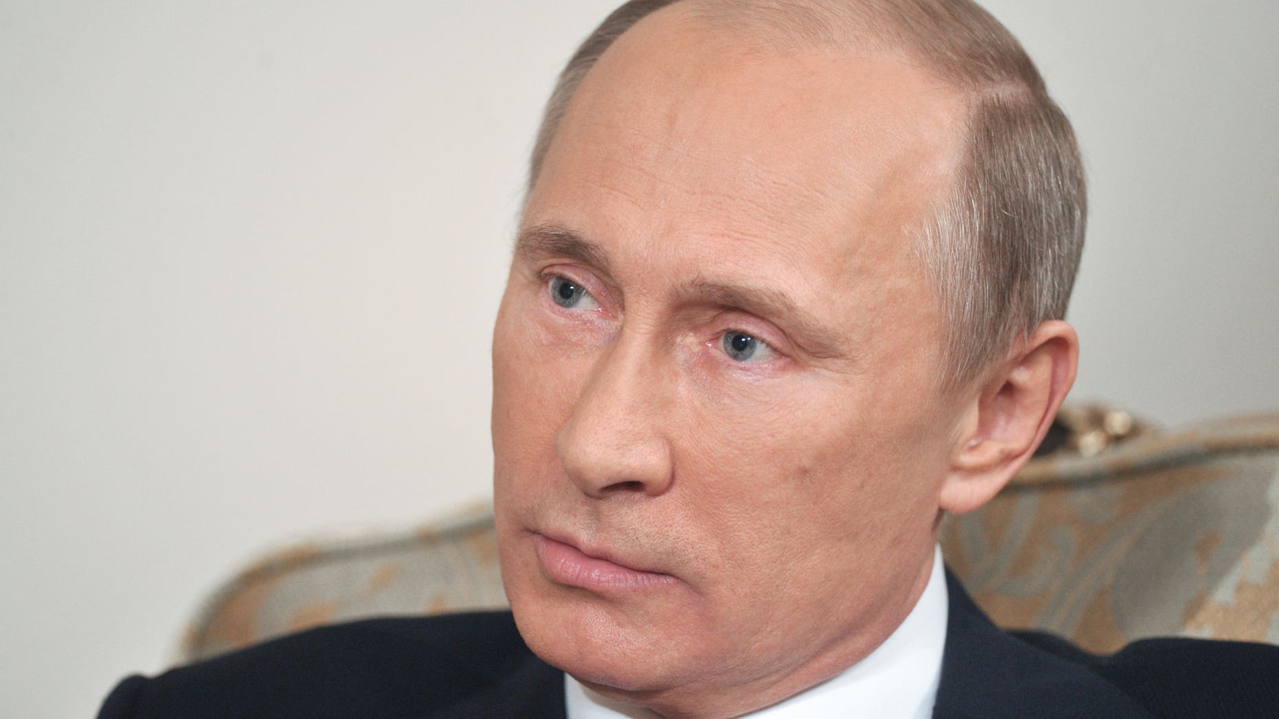 April 2, 2013: Russian President Vladimir Putin speaks during an interview with the German ARD television in the Novo-Ogaryovo residence outside Moscow, Russia.