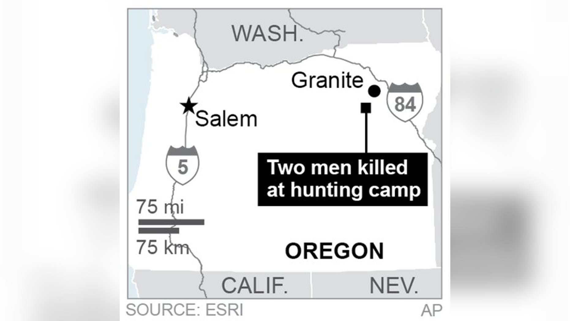 Map locates area where shootings took place; 1c x 2 inches; 46.5 mm x 50 mm;