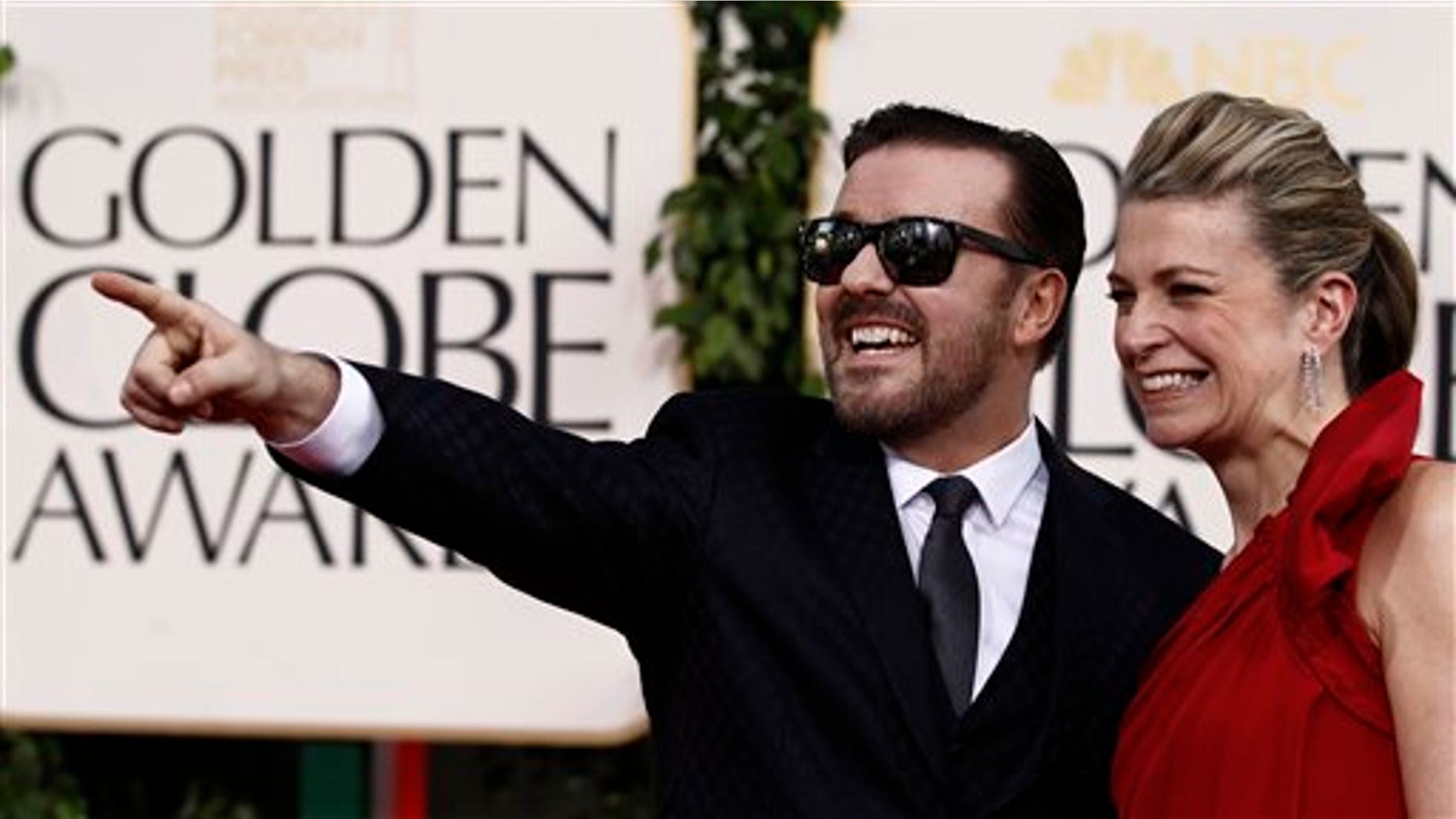 Ricky Gervais and girlfriend Jane Fallon. (AP)