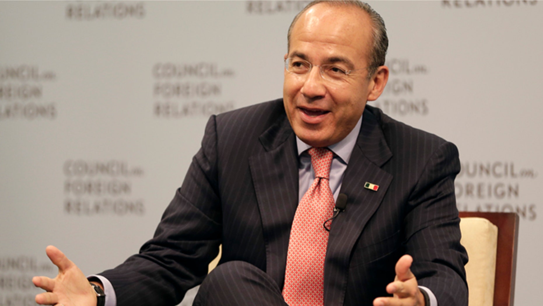 Mexican President Felipe Calderon answers a questions after speaking at the Council on Foreign Relations in Washington, Monday, Sept. 24, 2012. (AP Photo/Jacquelyn Martin)