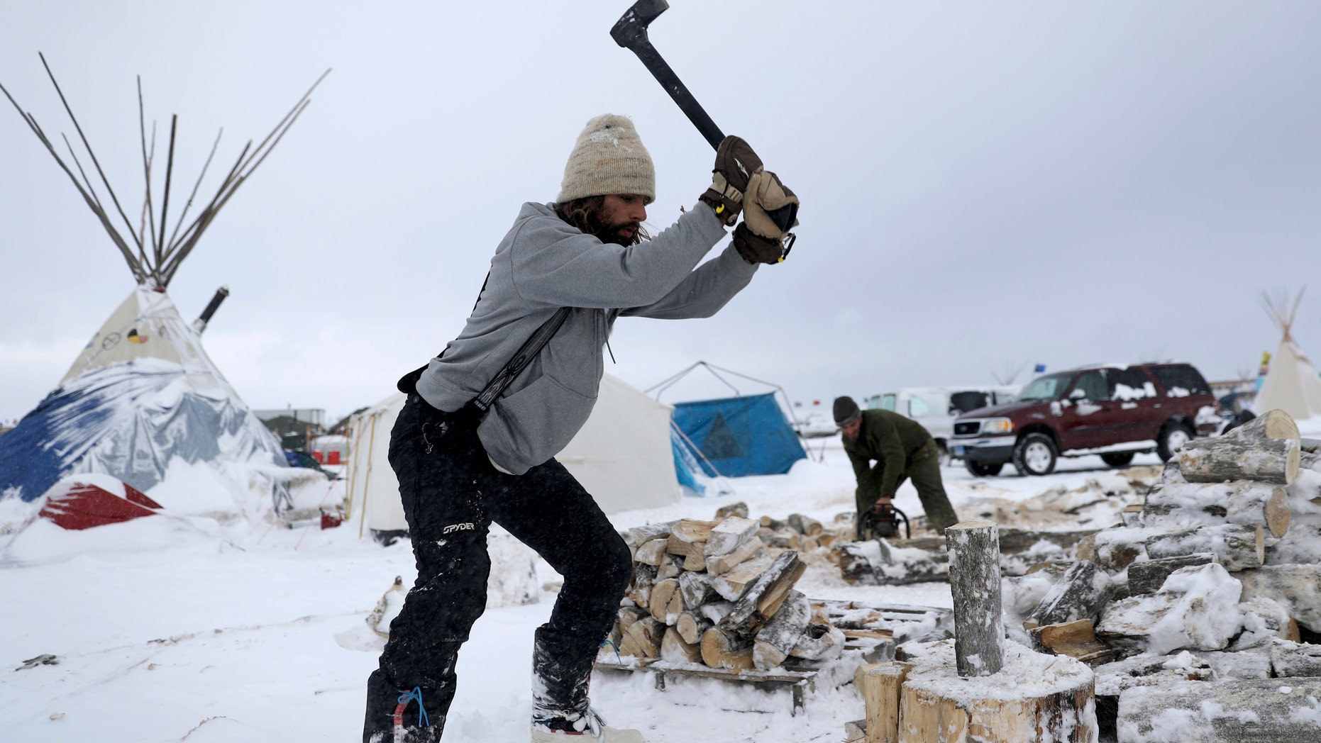 The Oceti Sakowin camp where people have gathered to protest the Dakota Access pipeline is seen near Cannon Ball, N.D.