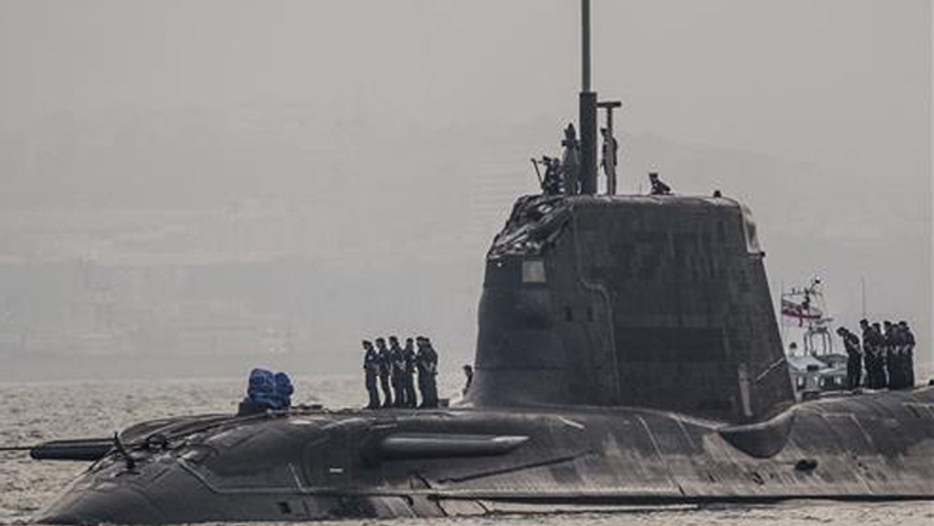 In this Wednesday July 20, 2016, British Royal Navy submarine HMS Ambush's arrives into the Naval Base at Gibraltar.