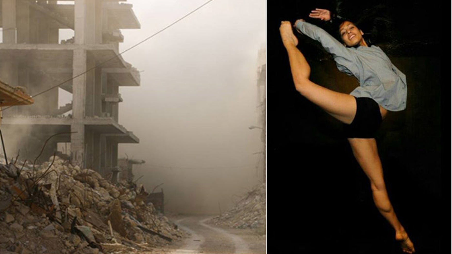 Bombed out buildings like the one above are an increasingly common scene in Damascus, where Nagham A-k Maala struggles to keep her art alive amid civil war. (FoxNews.com)