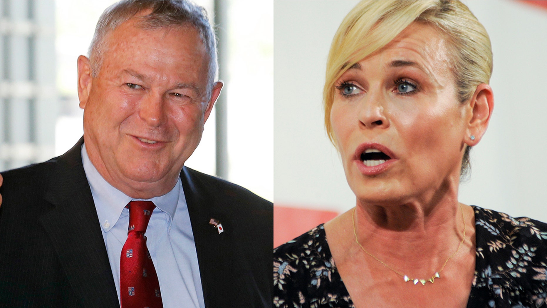 Chelsea Handler (right) mistakenly referred to Rep. Dana Rohrabacher (left) as a woman.