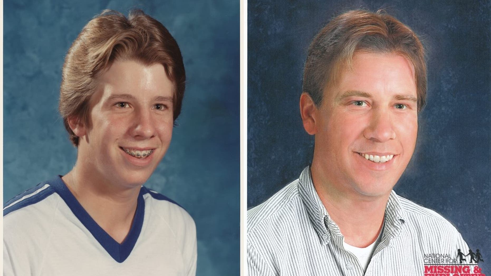 Naylor, left, is pictured at age 14 in 1982. Naylor's age-progressed image, right, shows what he would have looked like 2012.