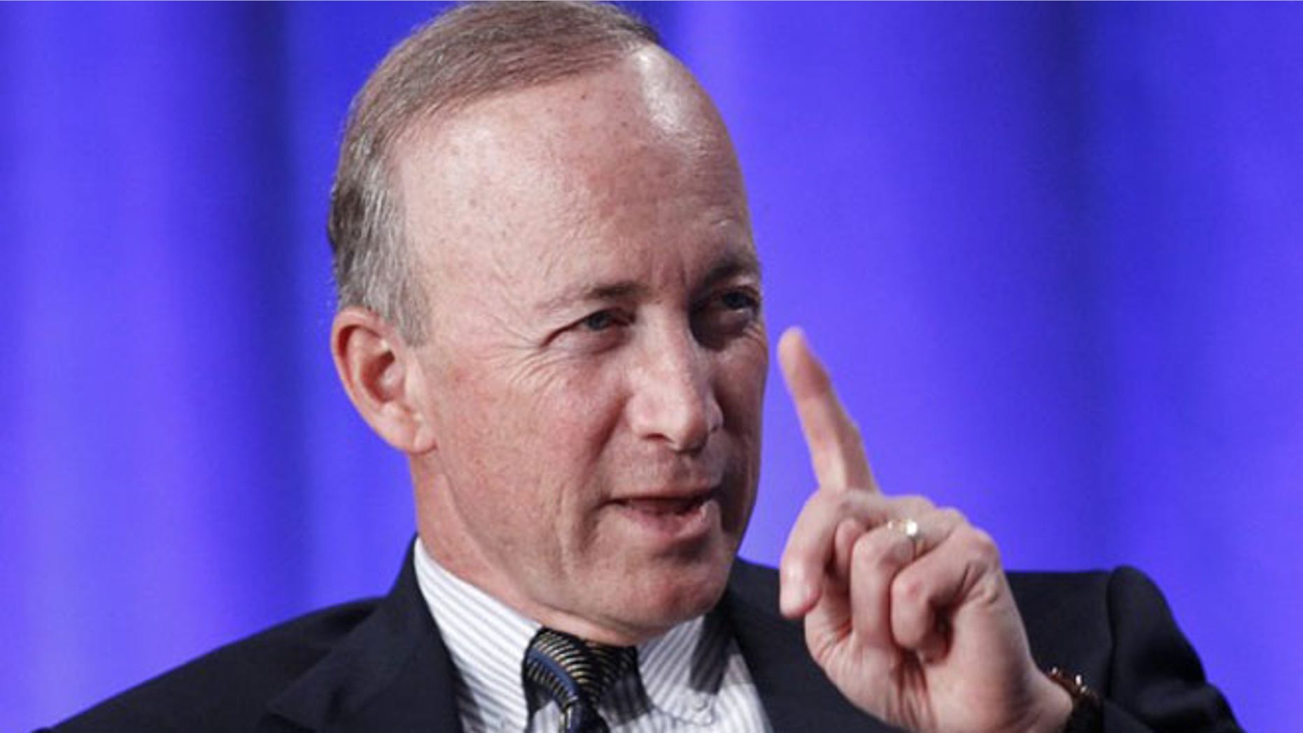 FILE: May 1, 2012: Indiana Gov. Mitch Daniels takes part in a panel discussion at the Milken Institute Global Conference in Beverly Hills, Calif.