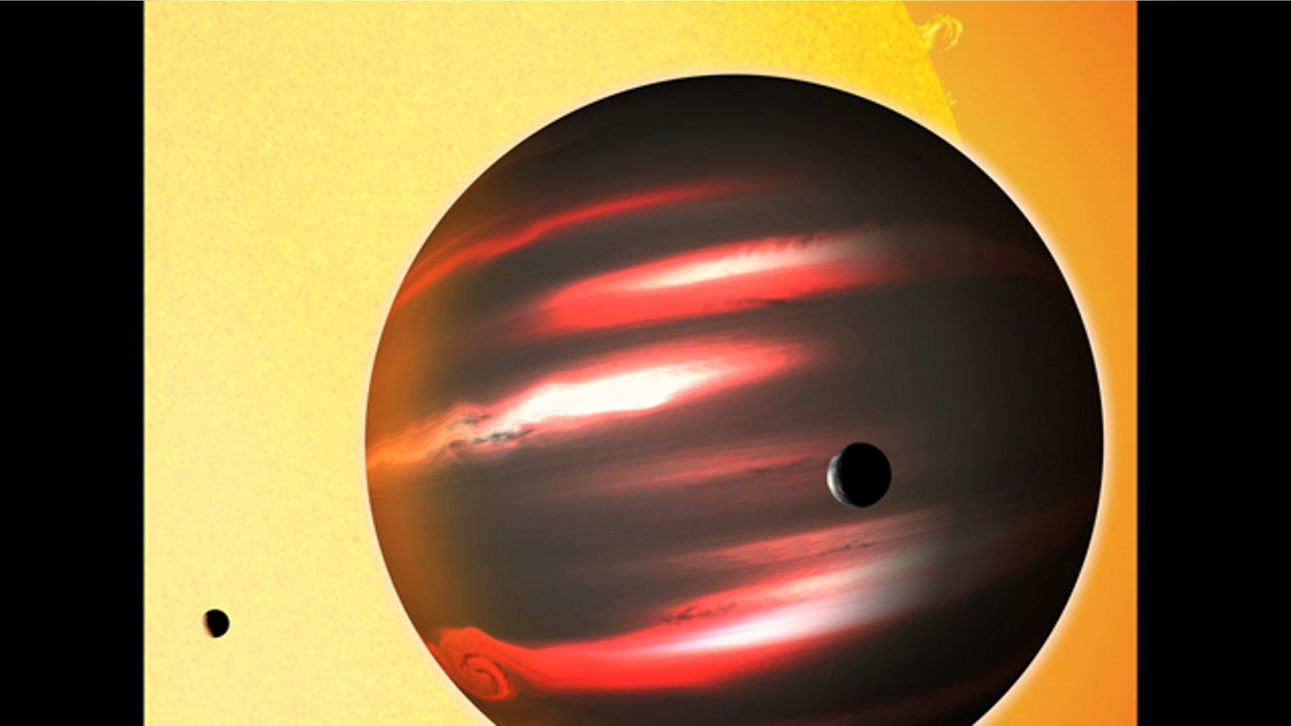 The distant exoplanet TrES-2b, shown here in an artist's conception, is darker than the blackest coal. This Jupiter-sized world reflects less than one percent of the light that falls on it, making it blacker than any planet or moon in our solar system.