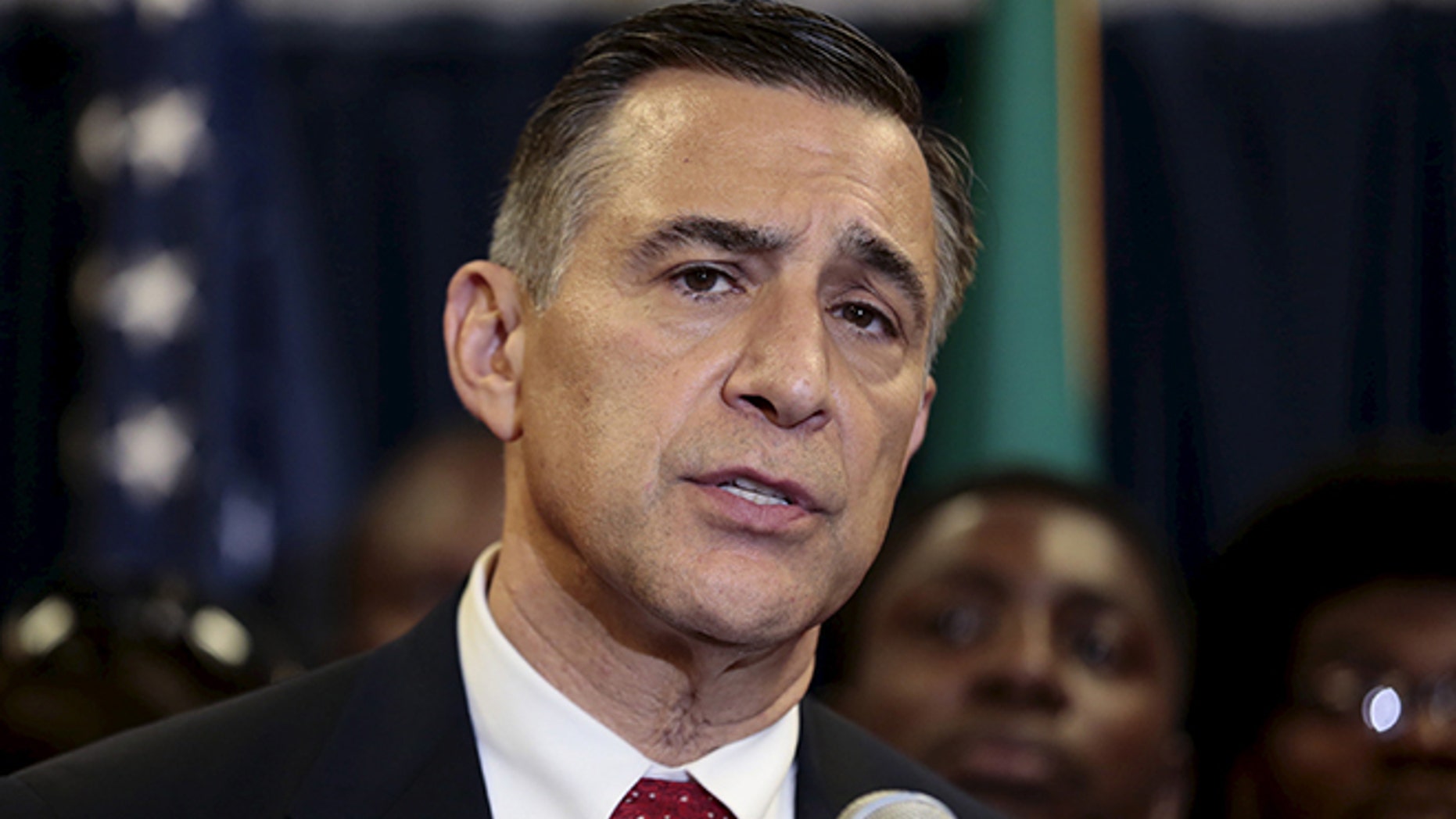 Head of a U.S. Congressional delegation to Nigeria Darrell Edward Issa speaks during a new conference during a visit by the delegation to Abuja, as part of efforts by the U.S. to enhance cooperation between both countries in tackling the Boko Haram in Nigeria August 4, 2015. REUTERS/Afolabi Sotunde - RTX1MZPO
