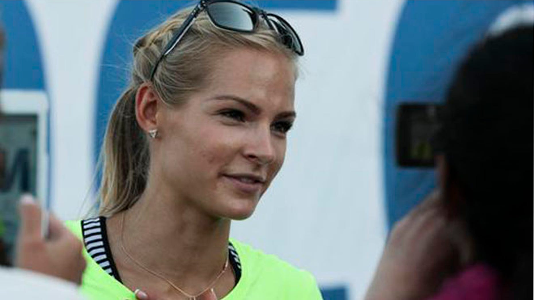 Russia's long jumper Darya Klishina speaks at a track meet in June.