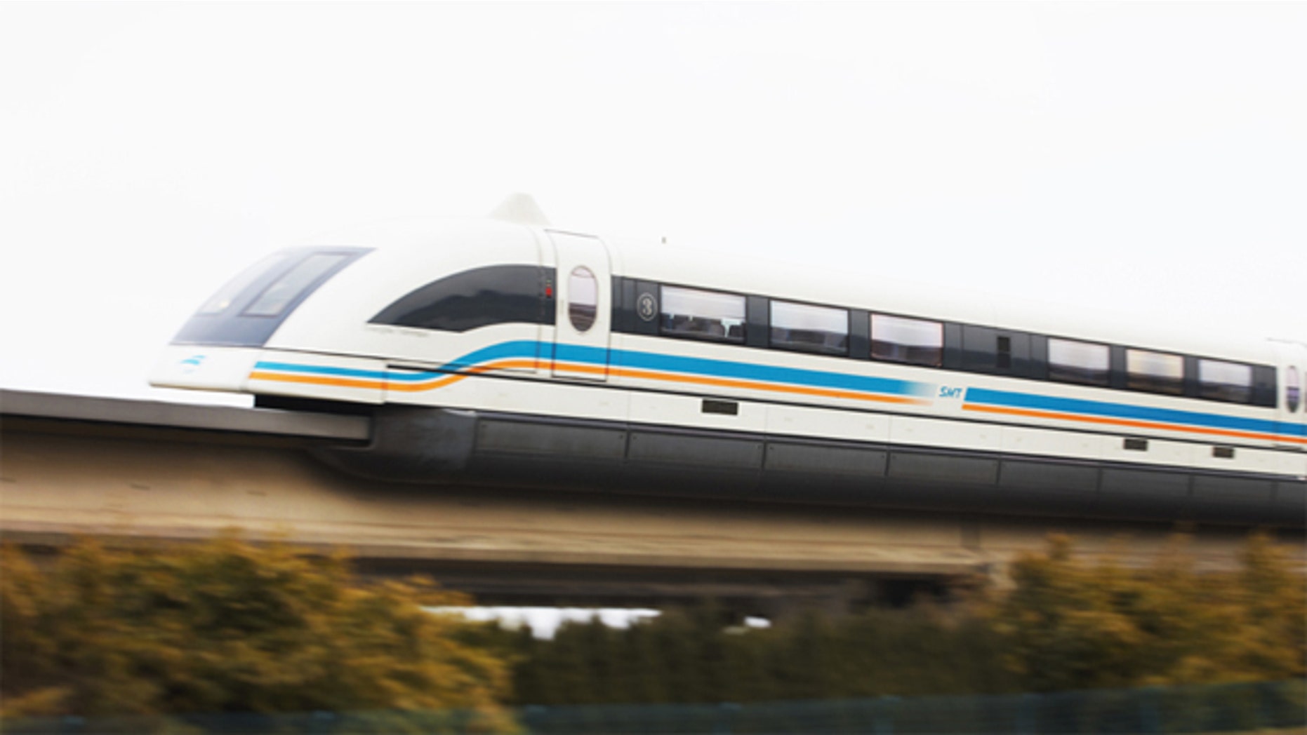 A maglev train runs from Shanghai International airport to Pudong, Shanghai, China.