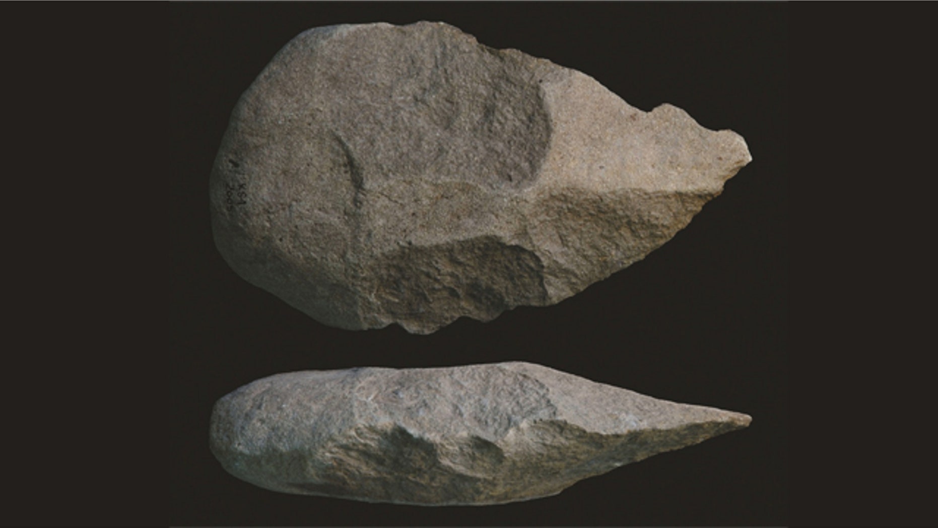 Examples of hand axes found in Kenya, which indicate that early humans were using stone hand axes as far back as 1.8 million years ago.