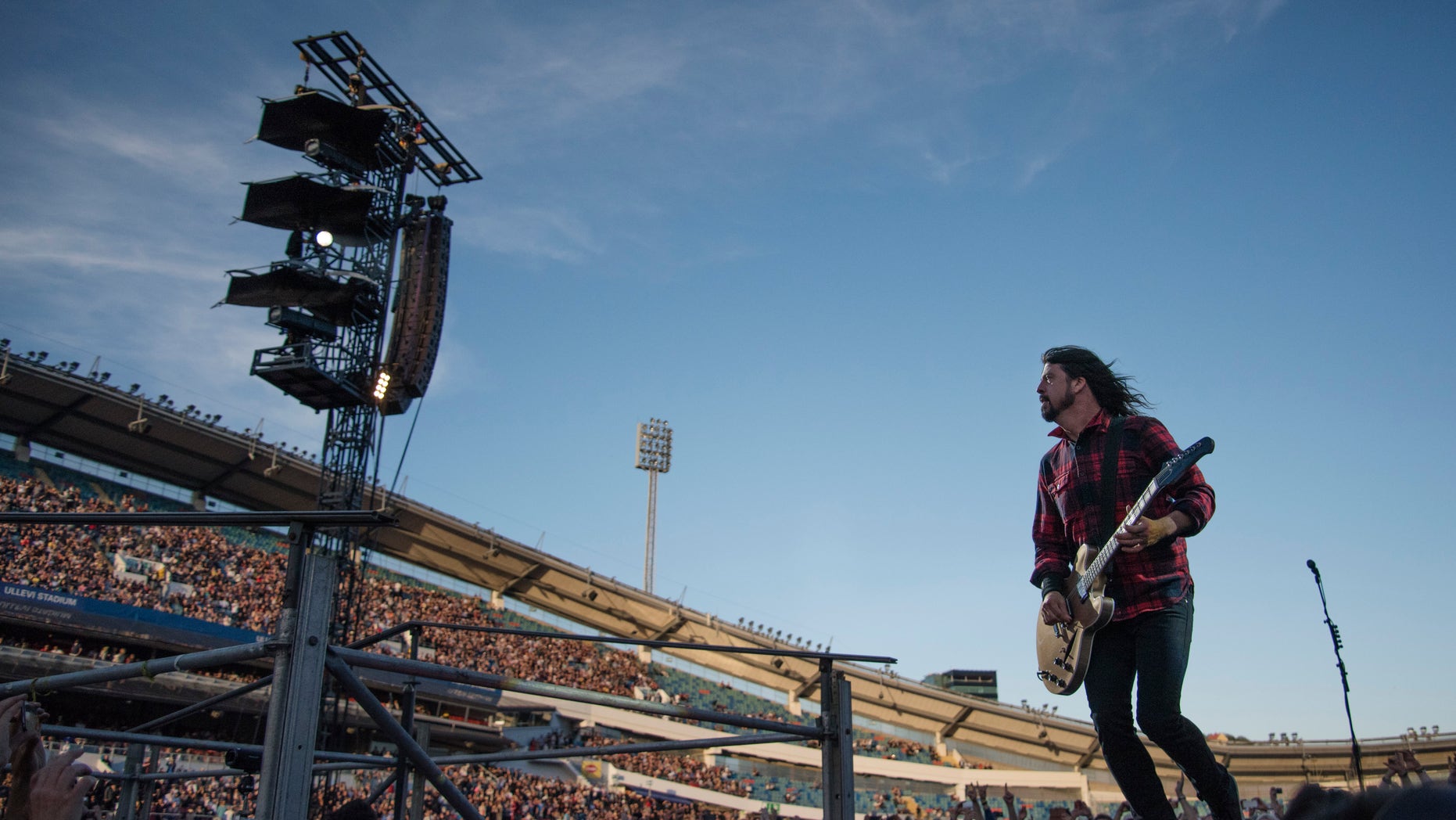 June 12, 2015. Foo Fighters' Dave Grohl performs during the band's concert at Nya Ullevi, in Goteborg, Sweden.