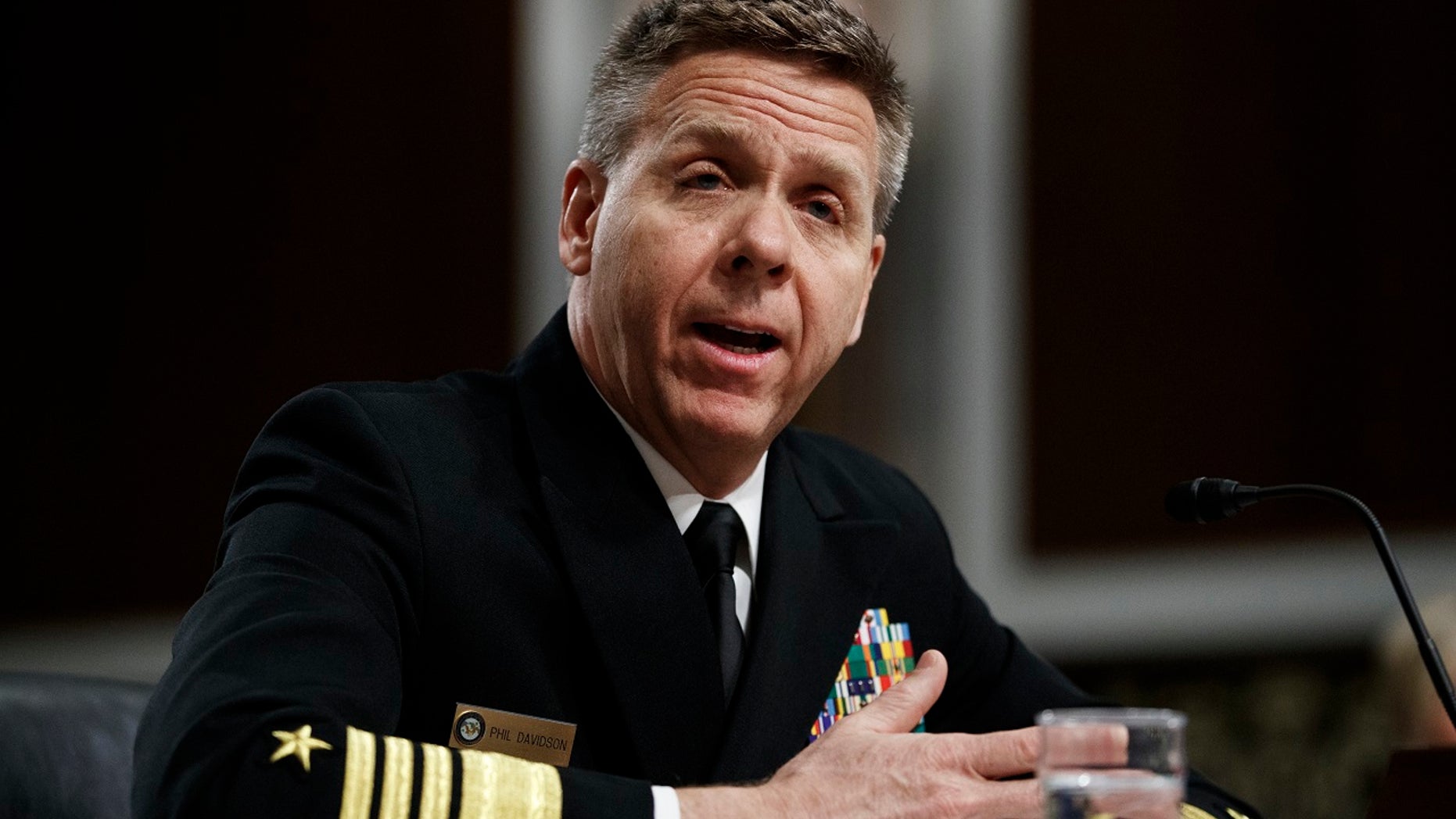 Navy Adm. Philip Davidson testifies during a Senate Armed Services Committee hearing on Capitol Hill in Washington, Tuesday, April 17, 2018.