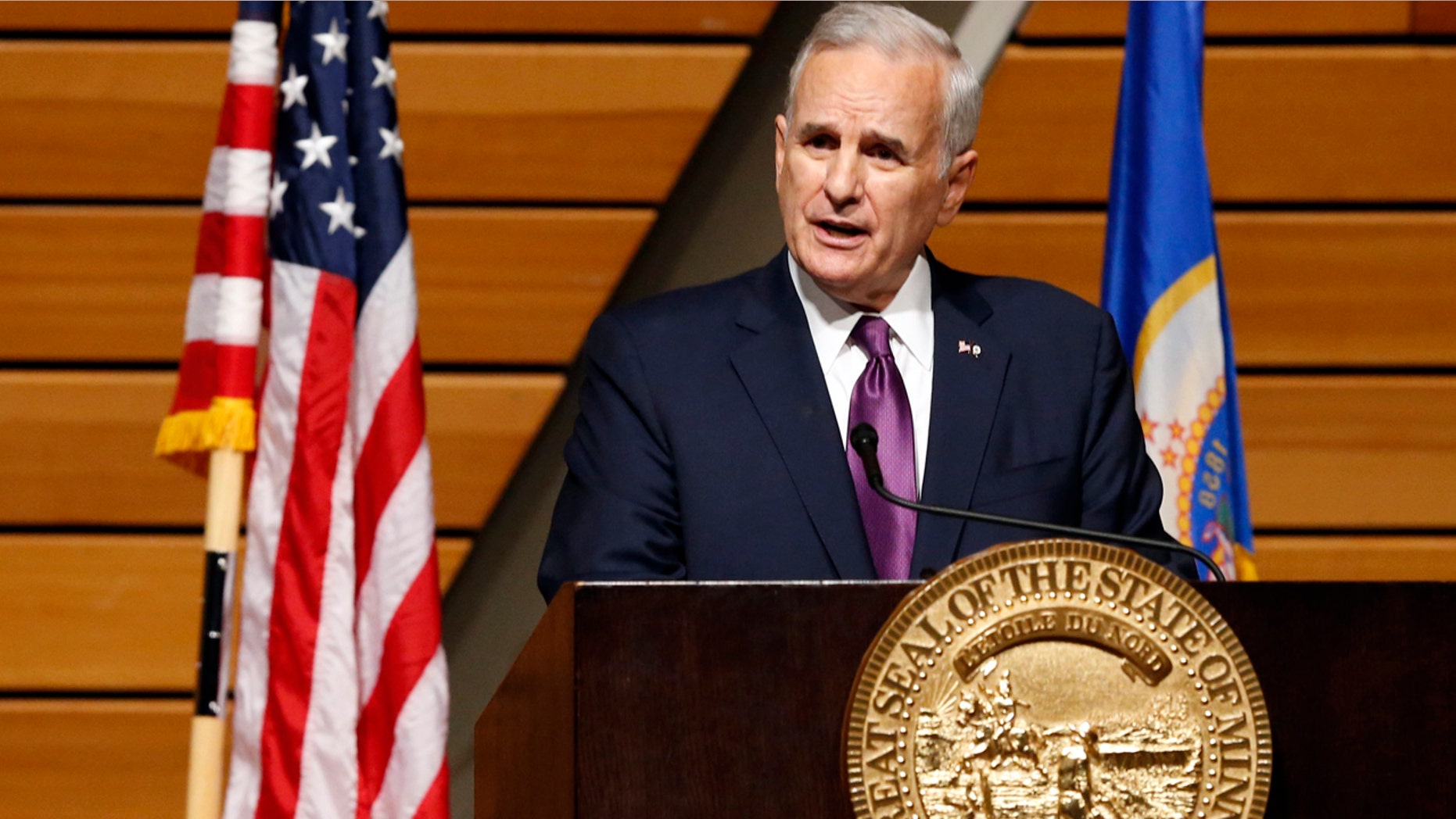 FILE - In this March 9, 2016, file photo, Minnesota Democratic Gov. Mark Dayton delivers his State of the State address at the University of Minnesota in Minneapolis.