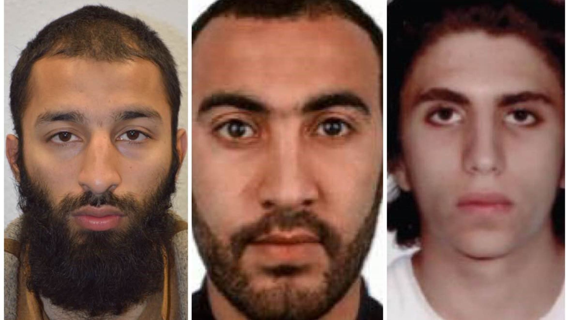 The London attackers were identified as Khuram Shazad Butt, left, Rachid Redouane and Youssef Zaghba.