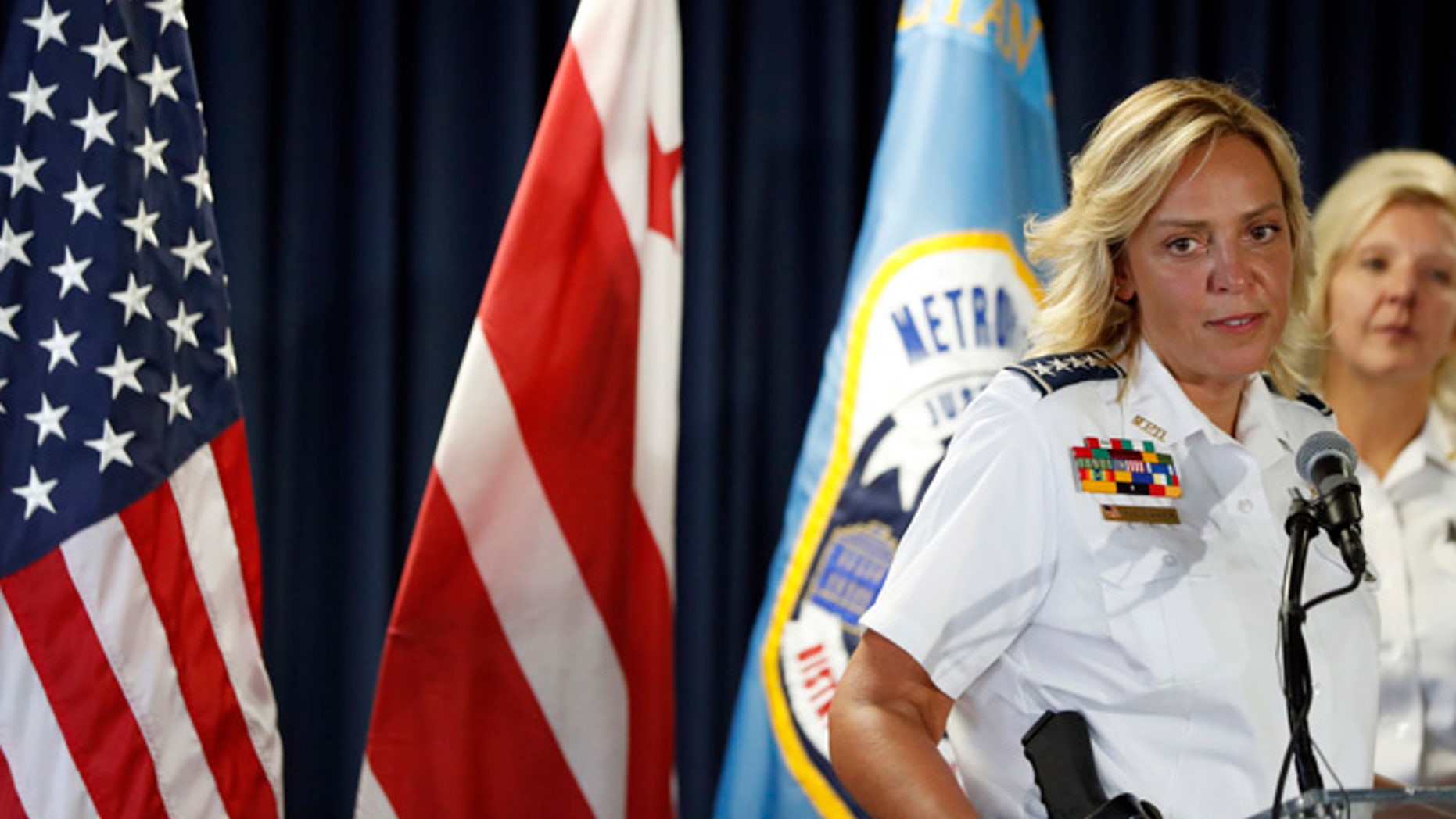 Washington police chief Cathy Lanier speaks during a news conference, Tuesday, Aug. 16, 2016 in Washington.