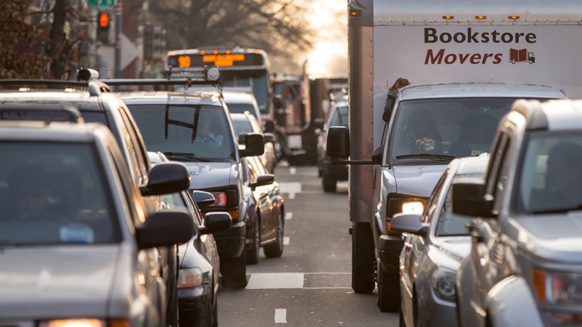 Cars sit in traffic along Florida Avenue in the Shaw neighborhood, in Washington, Wednesday, March 16, 2016.