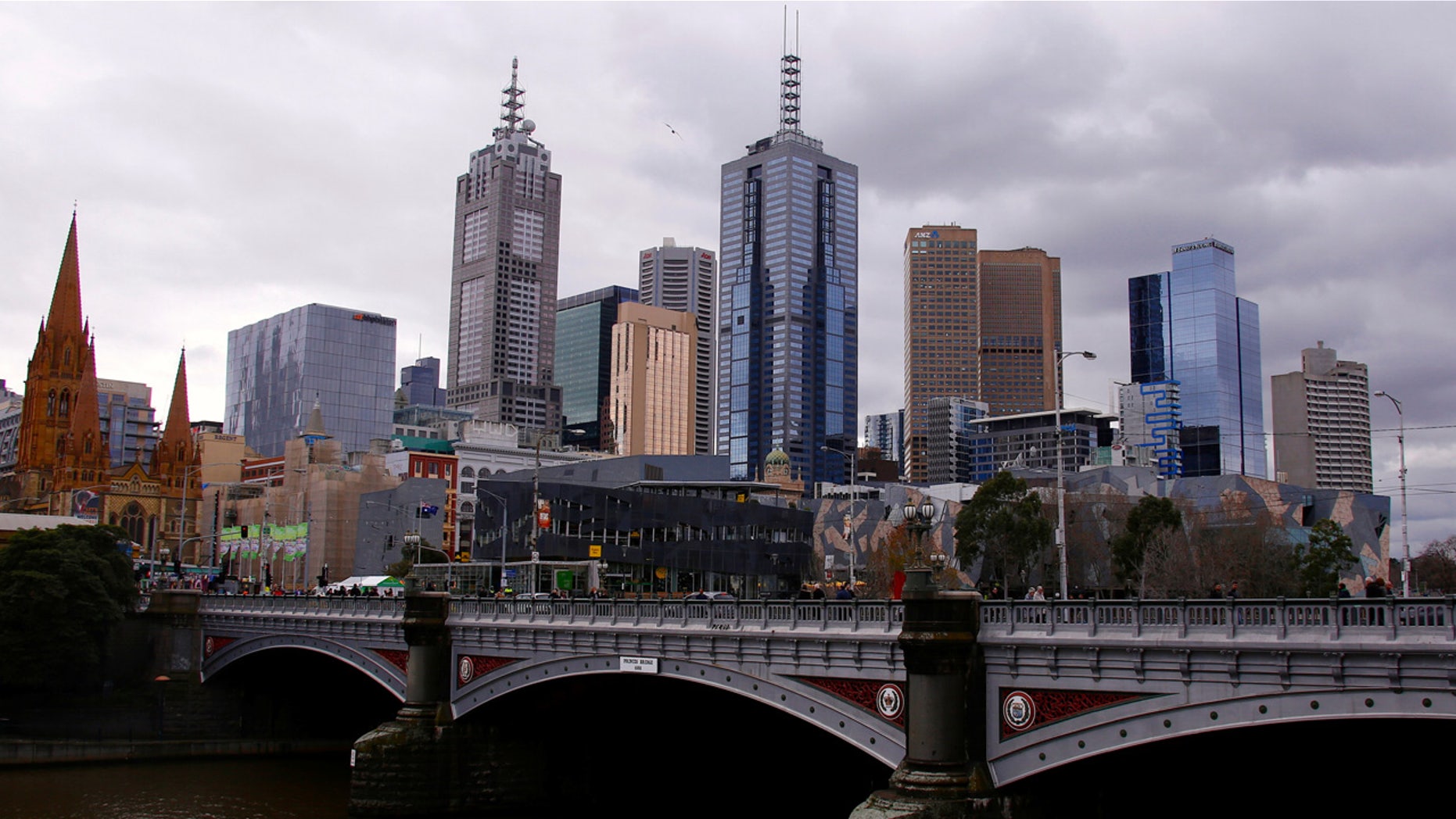 The central business district (CBD) of Melbourne can be seen from the area located along the Yarra River called Southbank located in Melbourne, Australia.
