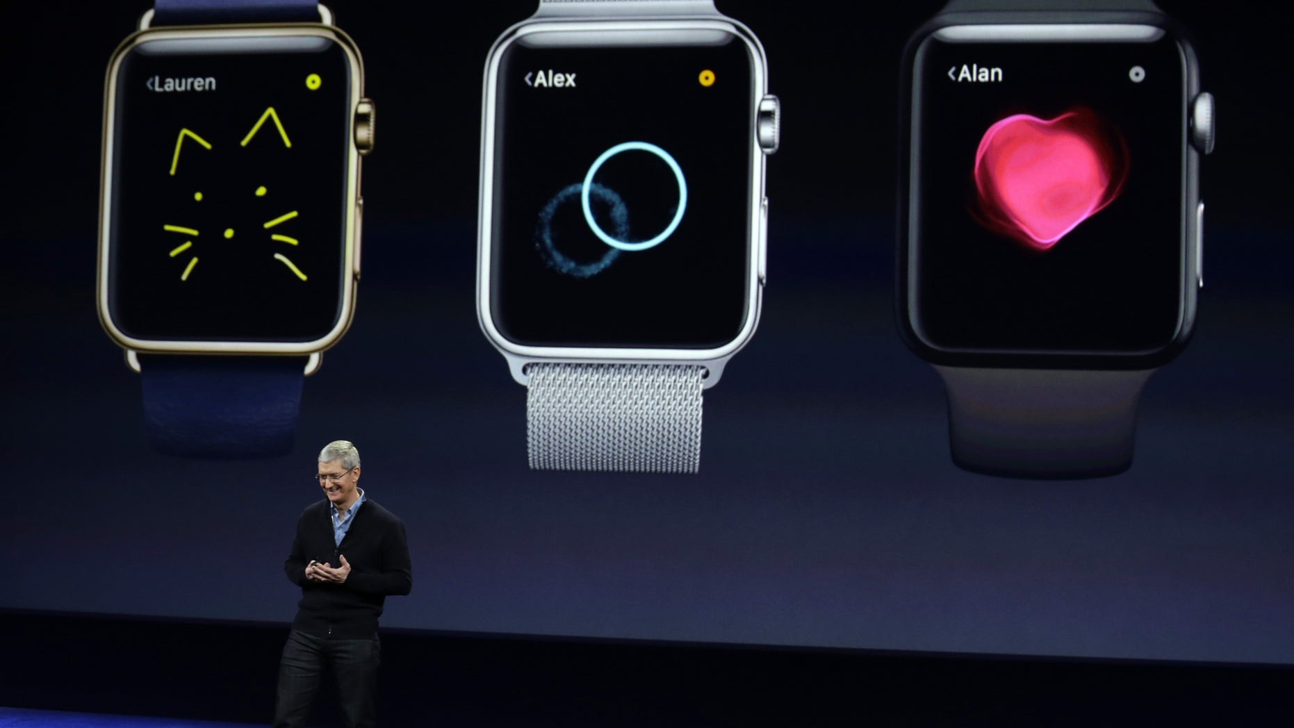 File photo: Apple CEO Tim Cook talks about the new Apple Watch during an Apple event on Monday, March 9, 2015, in San Francisco. (AP Photo/Eric Risberg)