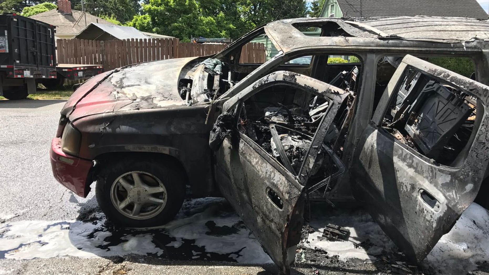 Burnt car after 14-year-old and friends have Roman Candle fight.