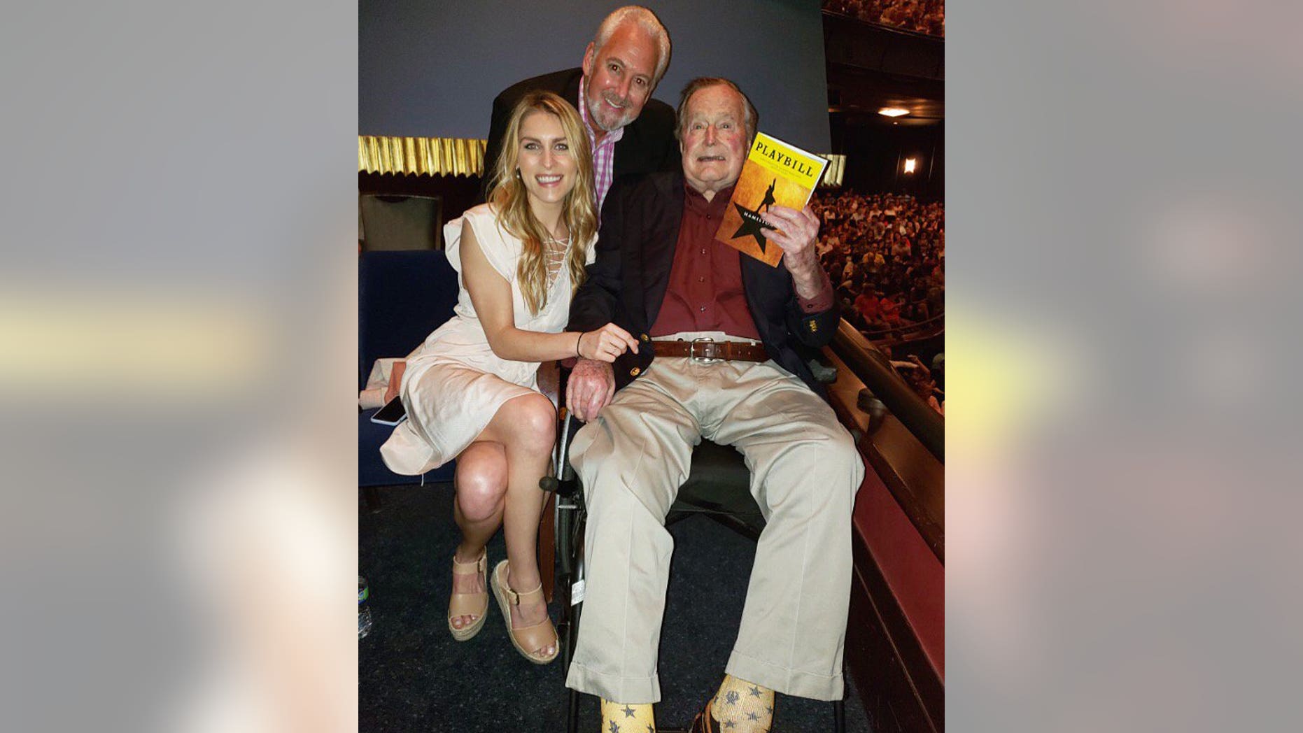 Former President George H.W. Bush attended a performance of "Hamilton" in Houston on Saturday.