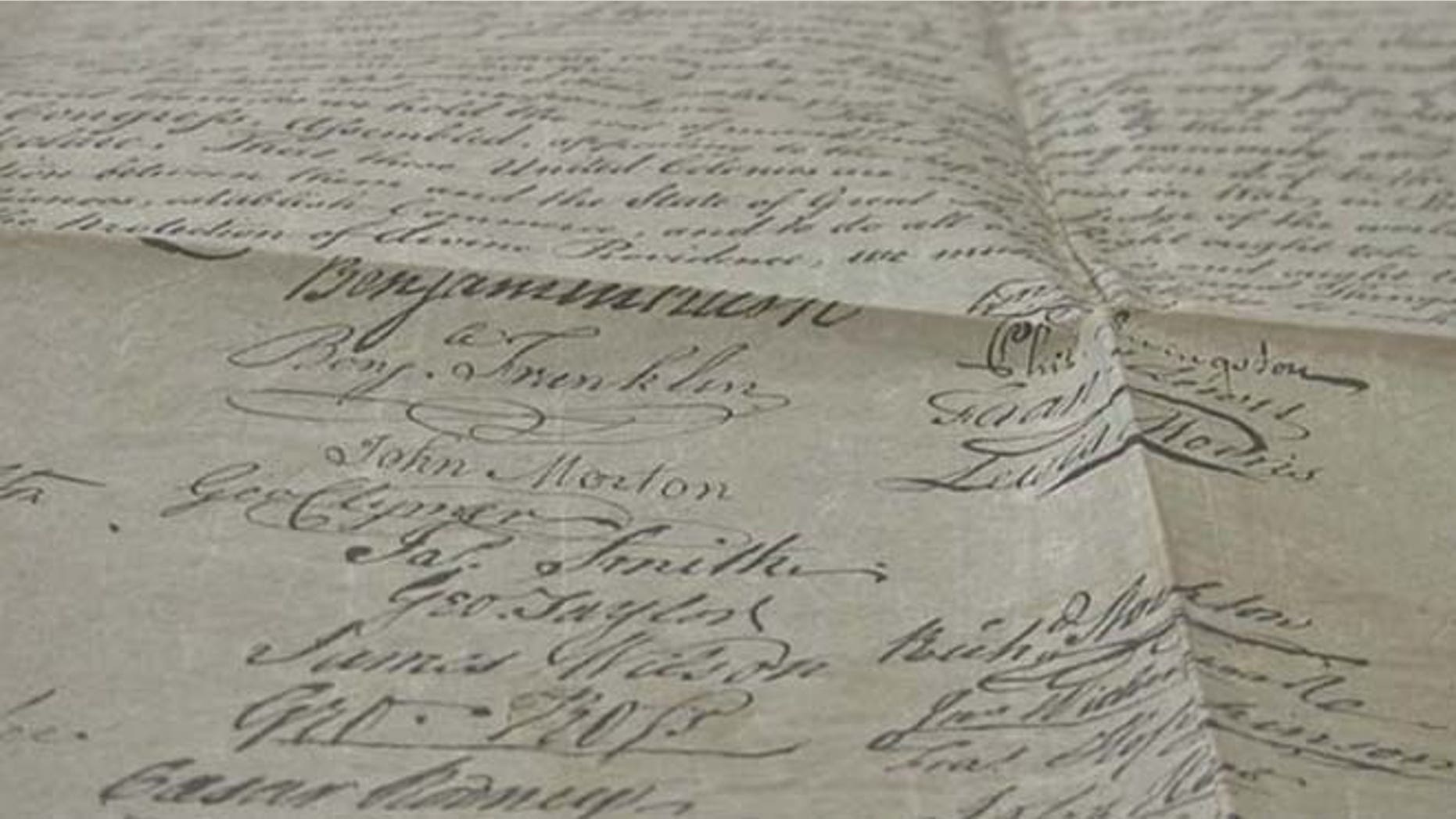 A copy of the Declaration of Independence stumbled upon by Las Vegas collector Kevin Kostiner. (FOX5 Las Vegas)