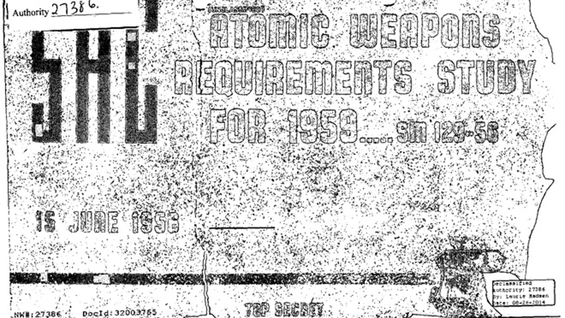 The front page of the 1956 'Atomic Weapons Requirements Study'