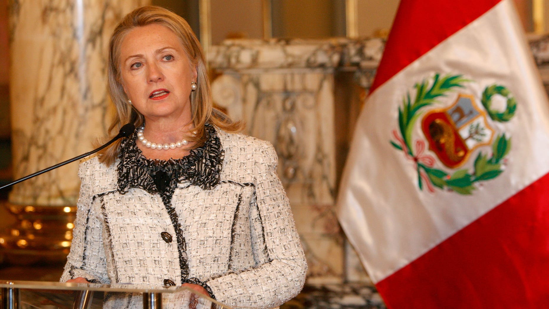 U.S. Secretary of State, Hillary Clinton, speaks after a meeting with Peru's President Ollanta Humala in Lima, Peru, Monday, Oct. 15, 2012.