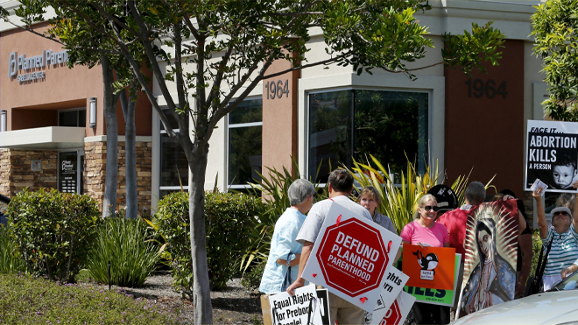FILE: August 3, 2015: Protesters outside a Planned Parenthood clinic in Vista, California.