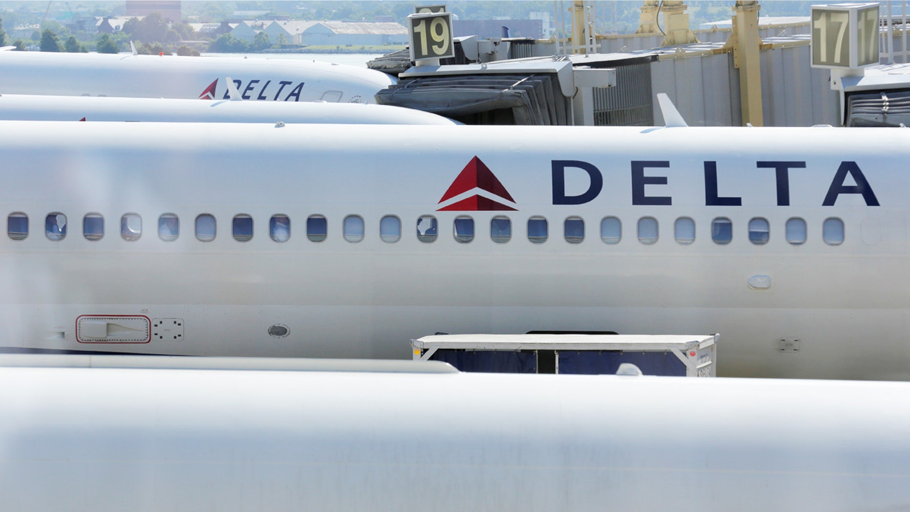 Aug. 8, 2015: Delta Airlines are parked at gates at Ronald Reagan Washington National Airport in Washington, D.C.