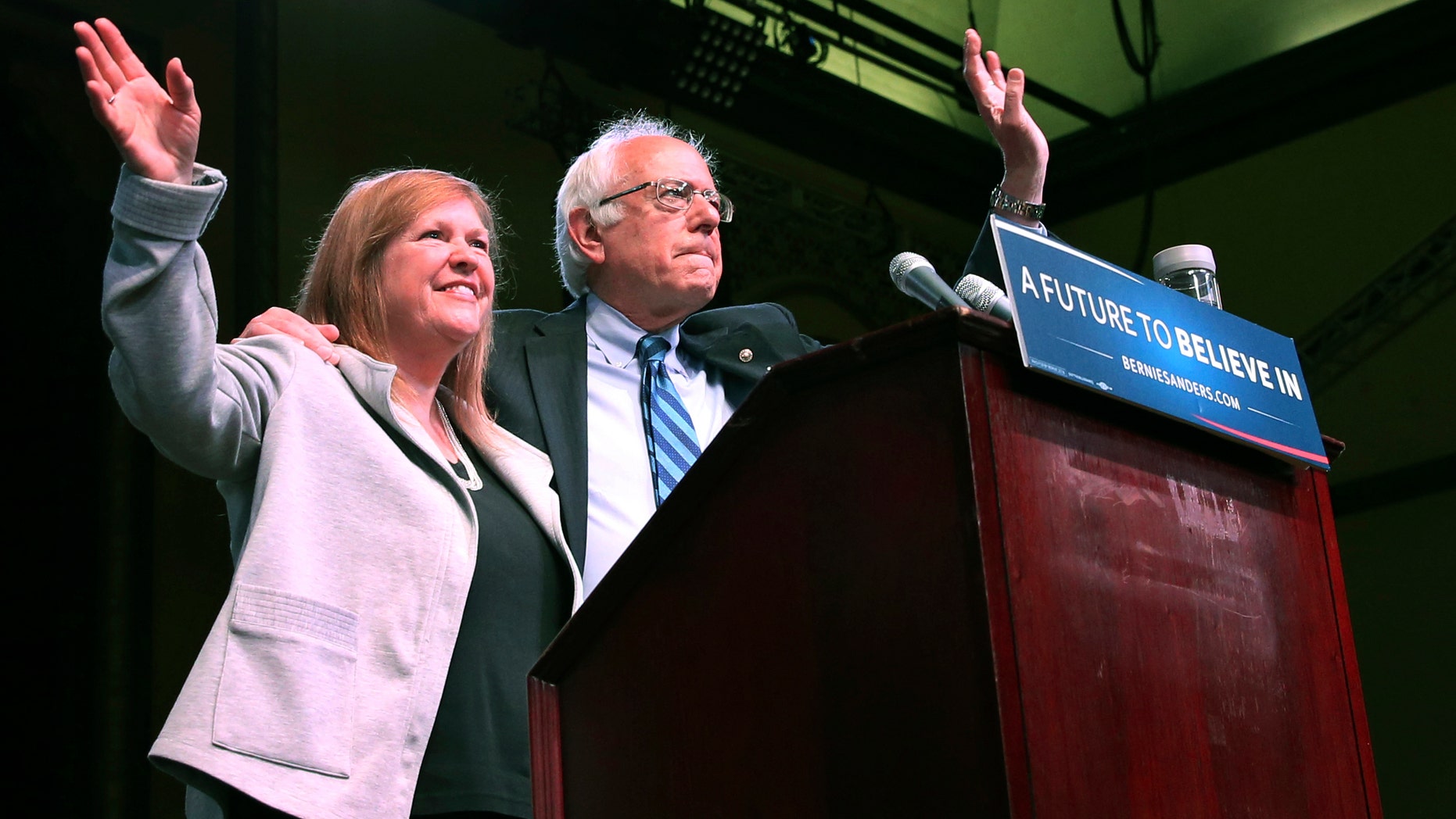 May 9, 2016: Jane O'Meara Sanders joins her husband, Democratic presidential candidate, Sen. Bernie Sanders, I-Vt., at a campaign rally in Atlantic City, N.J.