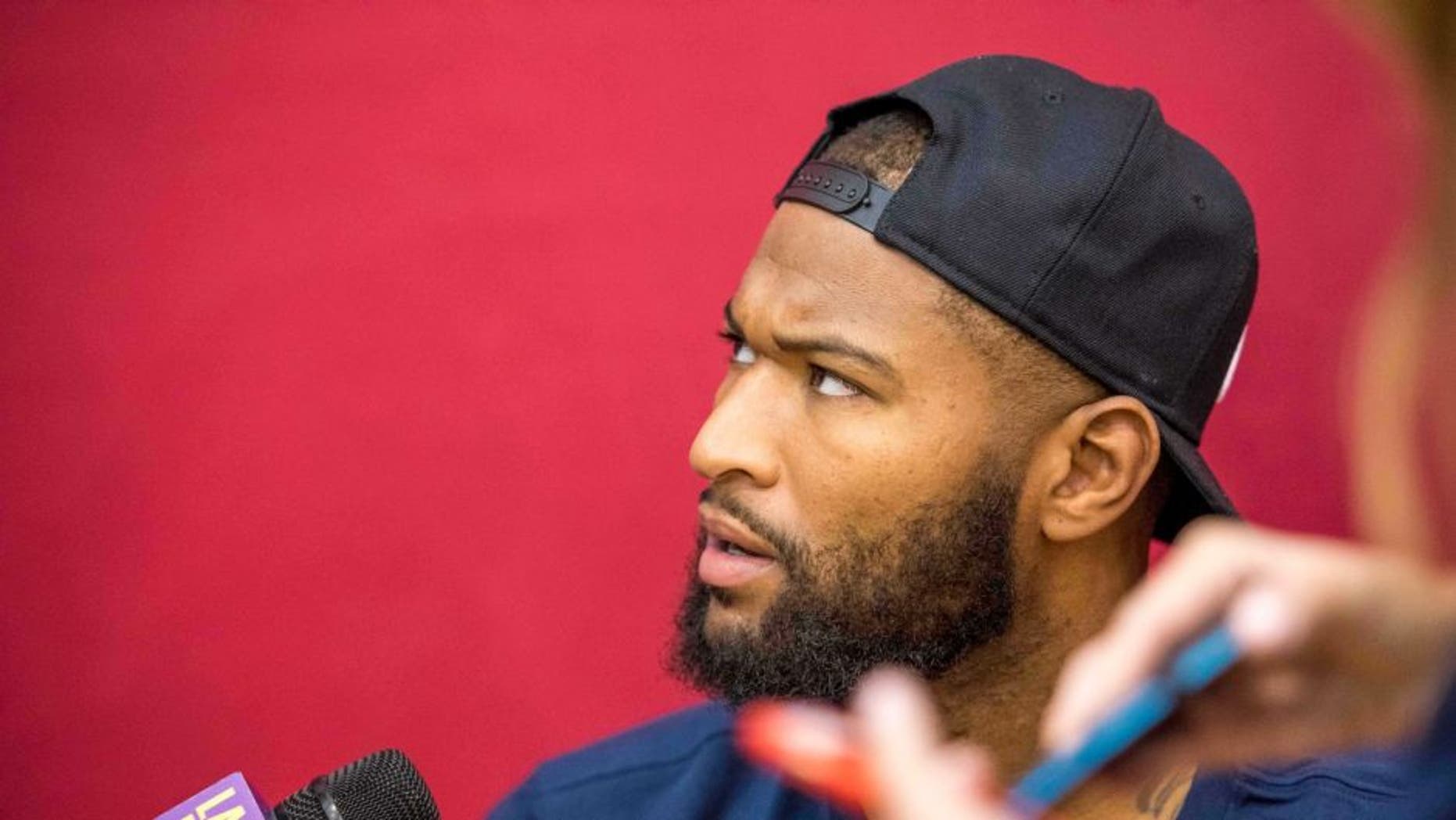 Jul 21, 2016; Las Vegas, NV, USA; USA center DeMarcus Cousins (12) speaks to media before practice at Mendenhall Center. Mandatory Credit: Joshua Dahl-USA TODAY Sports