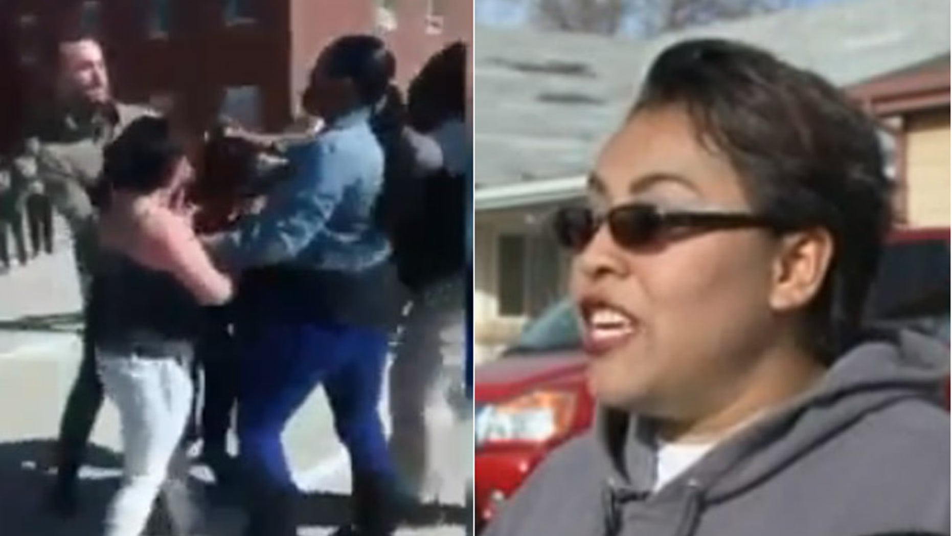 Jeanette Velasquez, (r.), says he daughter has been bullied into fights promoted on Facebook, like the one seen at left. (Fox31 Denver)