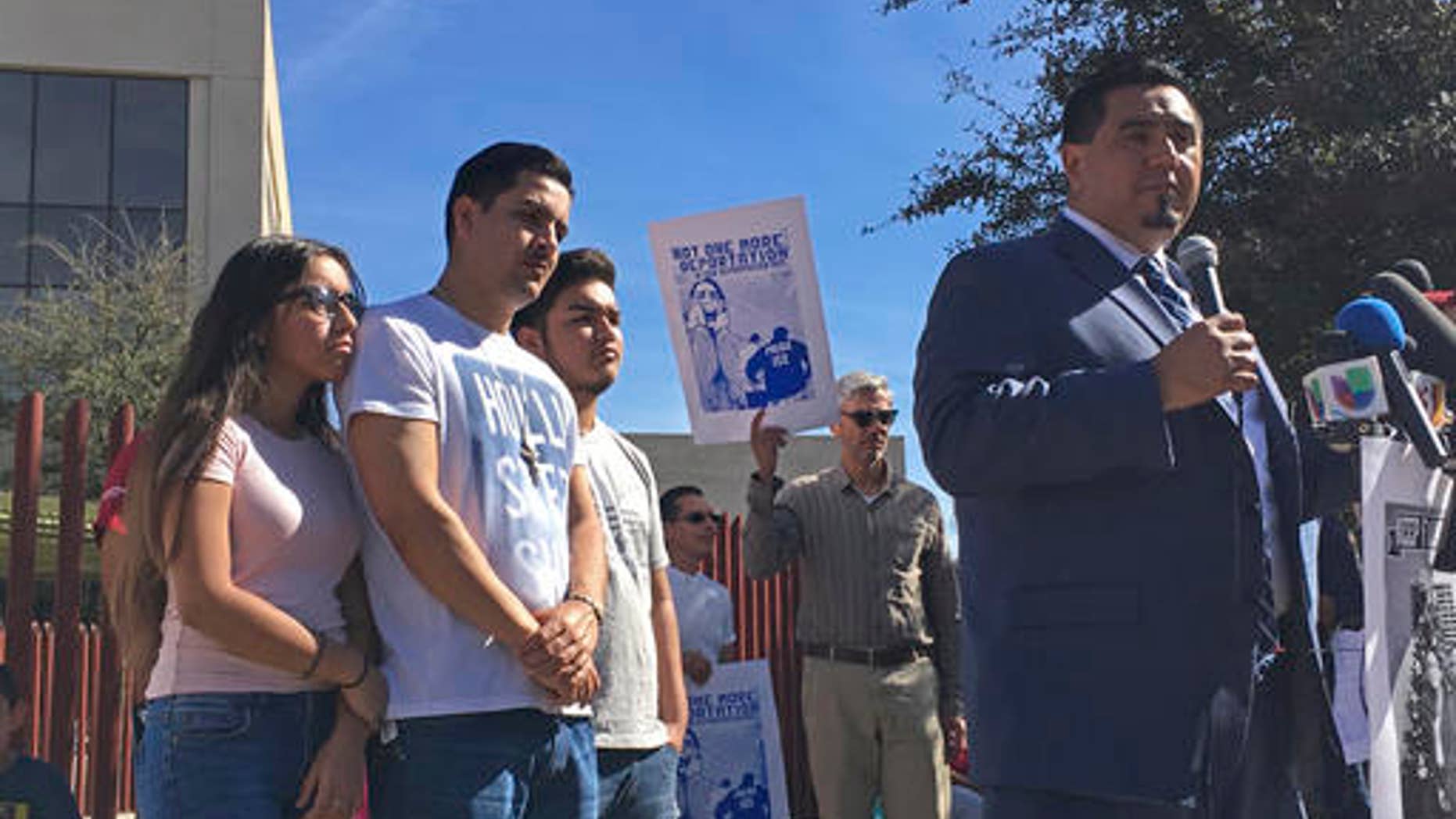 The family of Guadalupe Garcia de Rayos and her attorney, Ray Ybarra Maldonado, on Thursday Feb. 9, 2017.