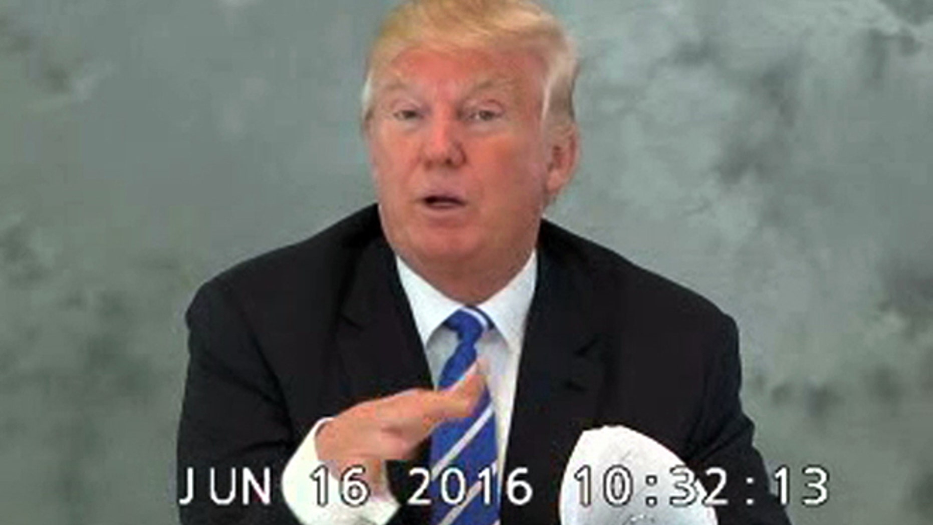 In this image from video provided via CBS News, Donald Trump speaks during a videotaped deposition on June 16, 2016.