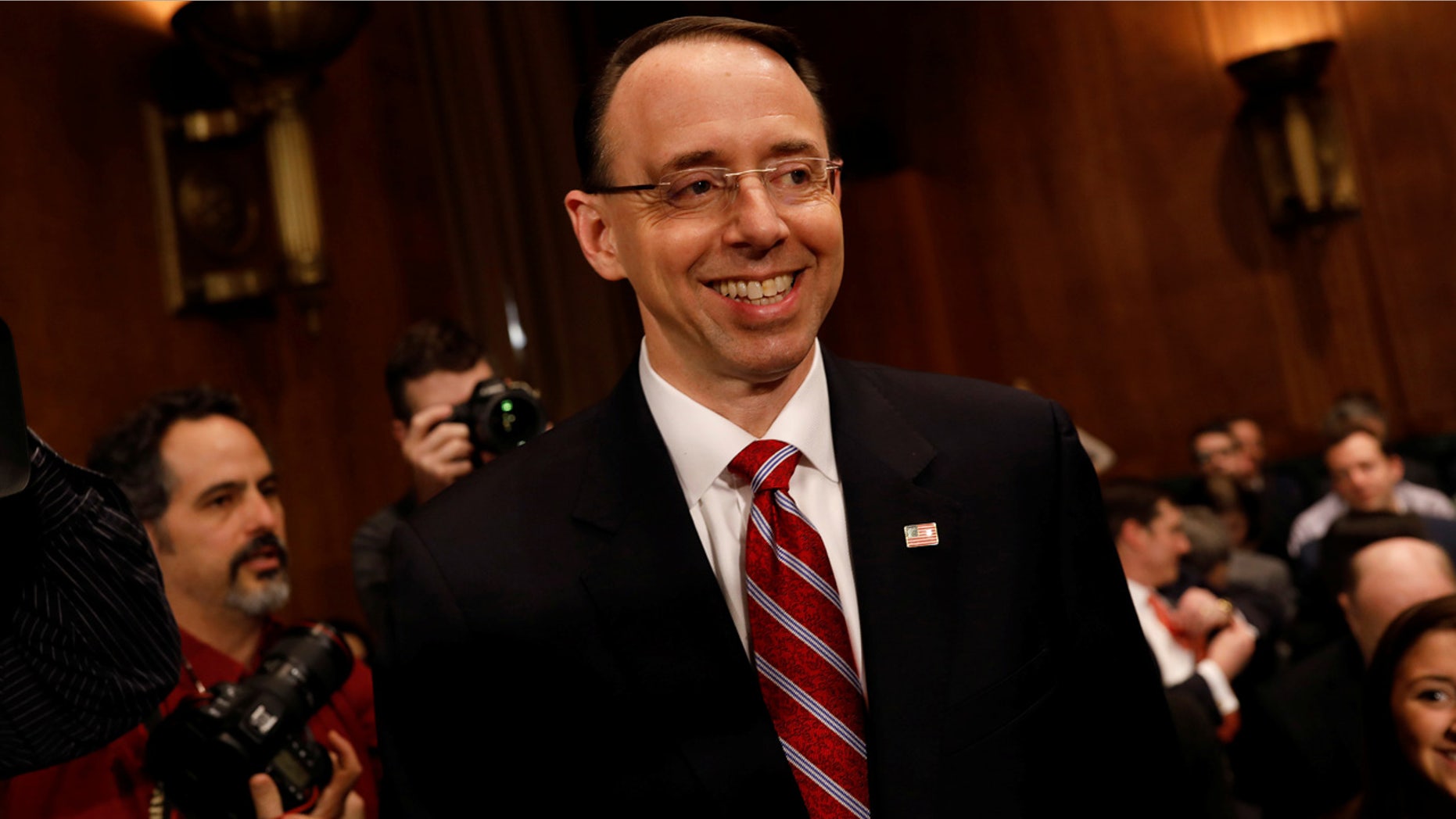 Rod Rosenstein, nominee to be Deputy Attorney General, arrives to testify before the Senate Judiciary Committee on Capitol Hill in Washington March 7, 2017. REUTERS/Aaron P. Bernstein - RTS11TPM